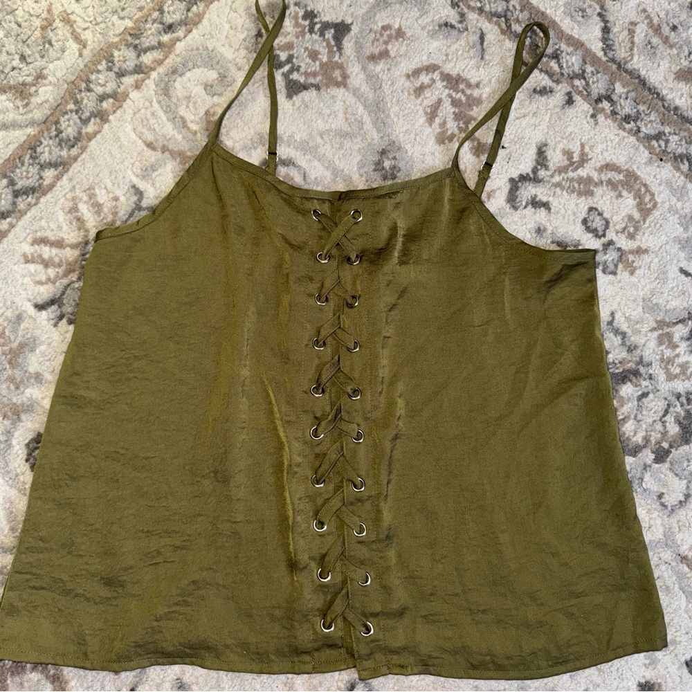 Women's Forever 21 Olive Green Lace-Up Bustier Top S